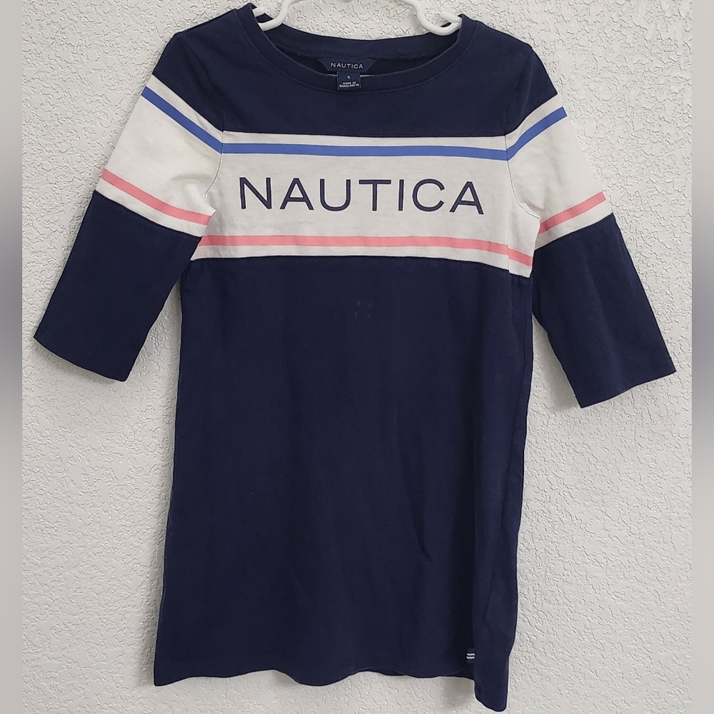 Nautica Kids Navy and White Striped T-Shirt Dress